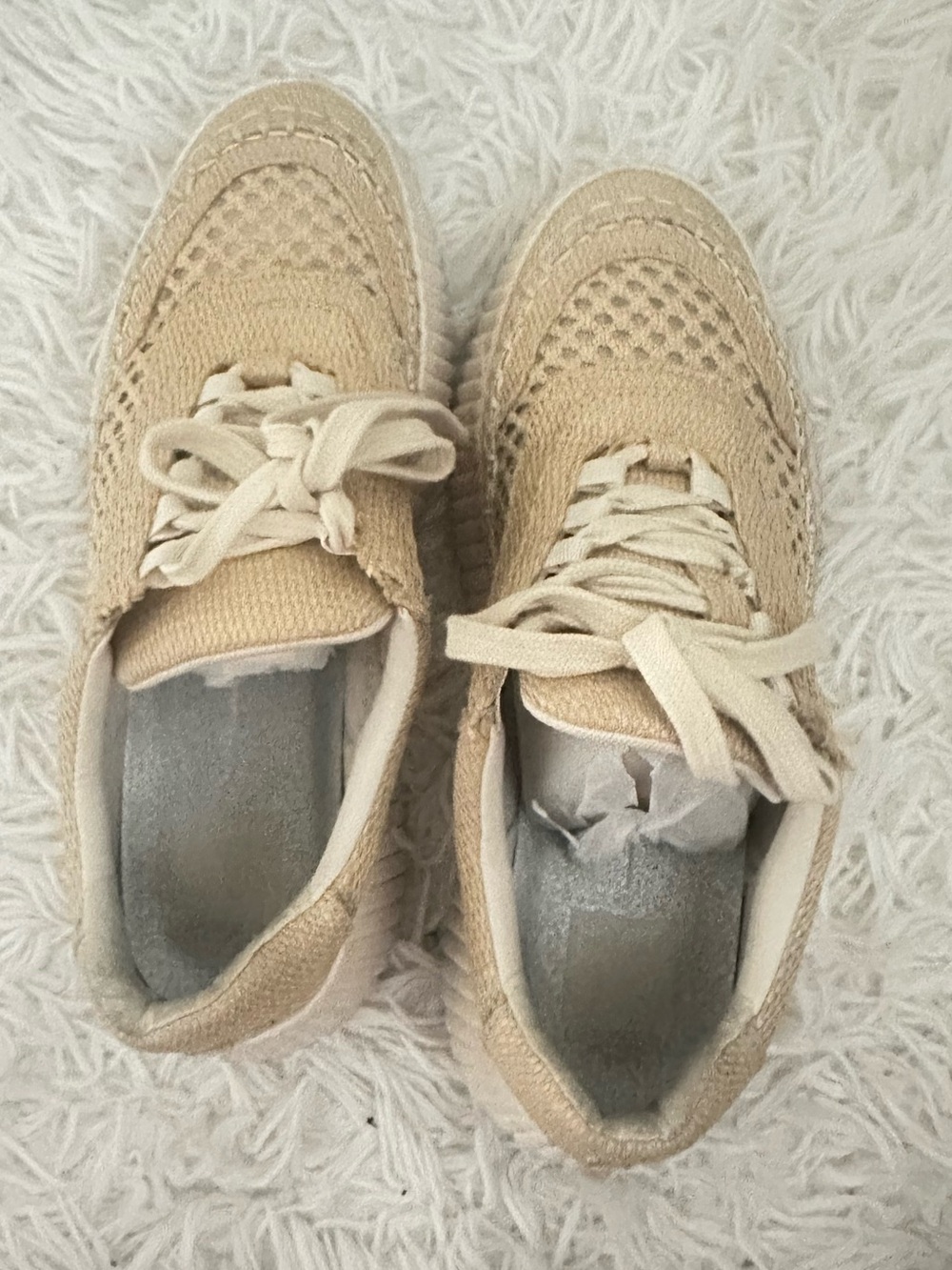 Women's Casual Knit Lace-Up Sneakers - Beige